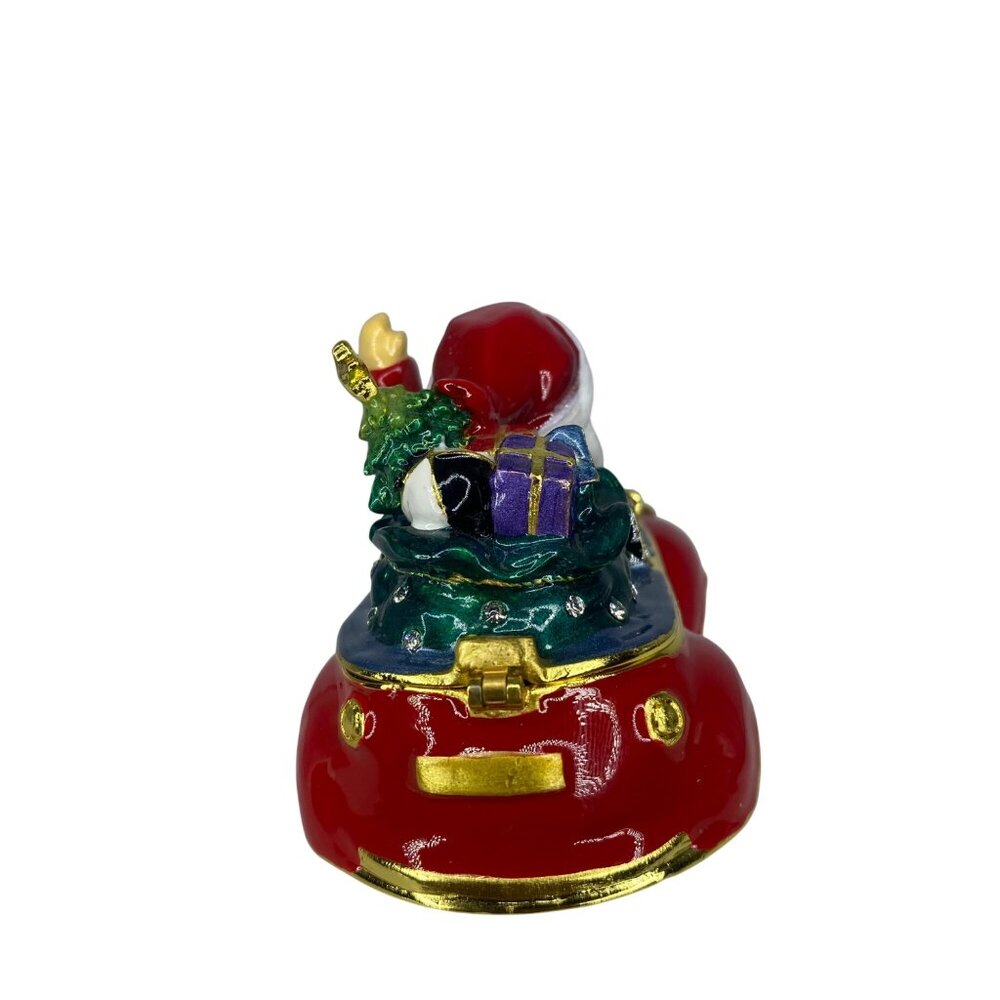 Santa enameled luxury red car bejeweled crystals trinket collectible box - Picture 6 of 11